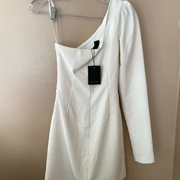 NWT Michael Costello x REVOLVE Fabian Mini Dress Ivory white one shoulder XS - Picture 7 of 8